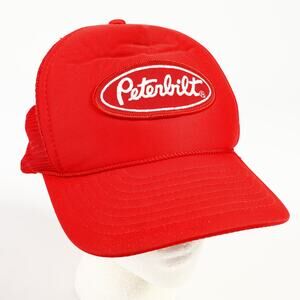 Peterbilt Logo Patch Mesh Snapback 5 Panel Foam Trucker Hat Red Nissin Cap